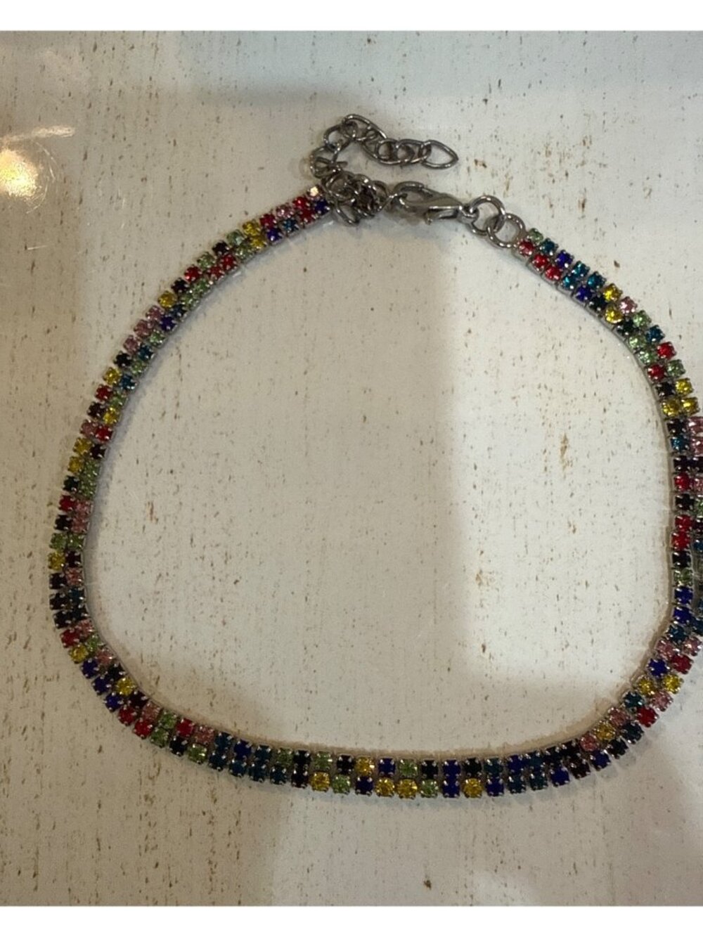 Rainbow Crystal Tennis Bracelet Adjustable Chain 9 Inches Sparkling Multicolor S